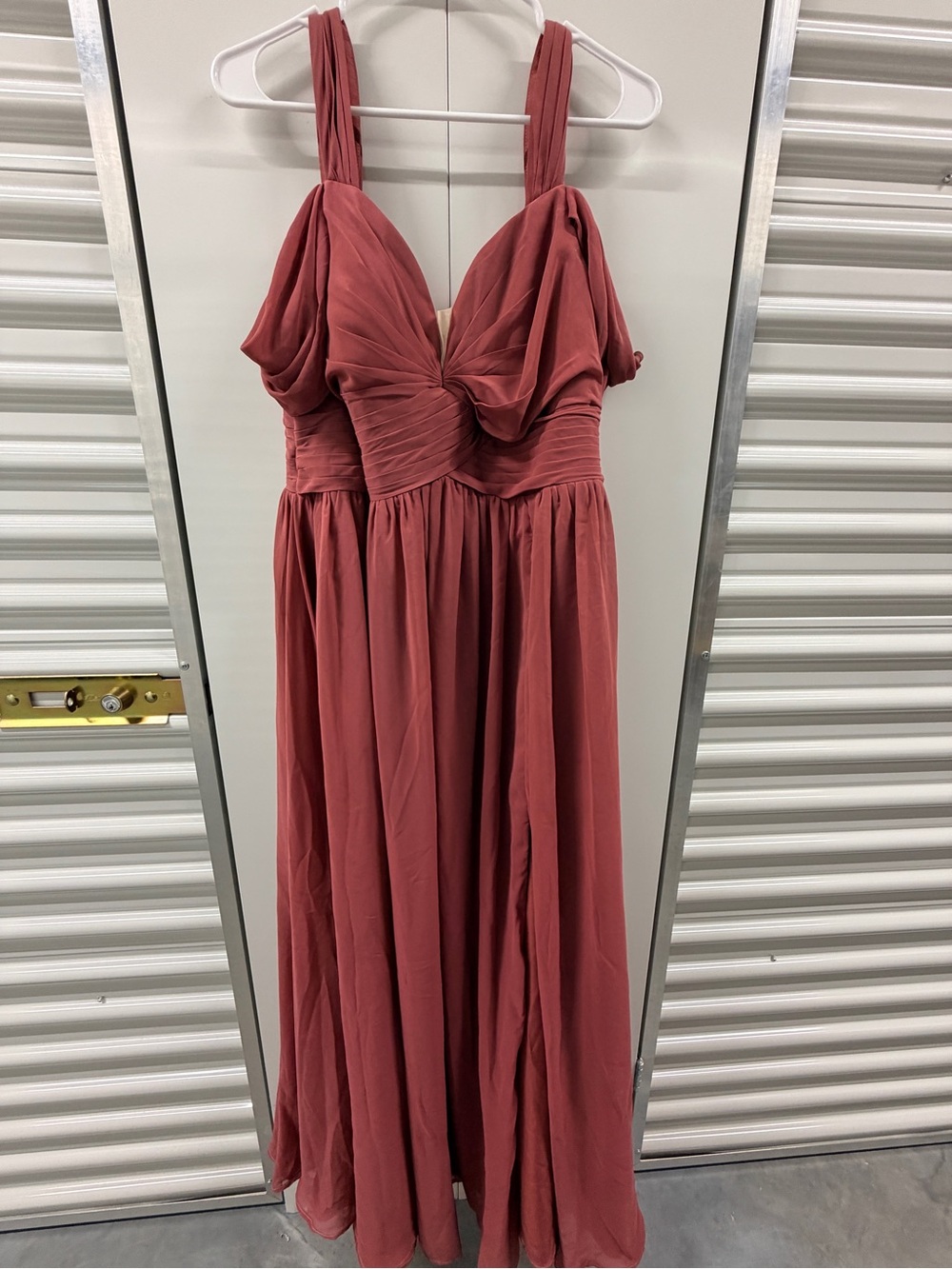 Azazie Sleeveless Ruched V-Neck Maxi Dress in Dusty Rose